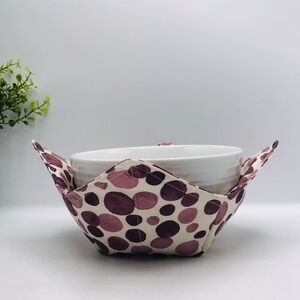 Microwave Bowl Cozy Holder, Reversible, Purple Polka Dots